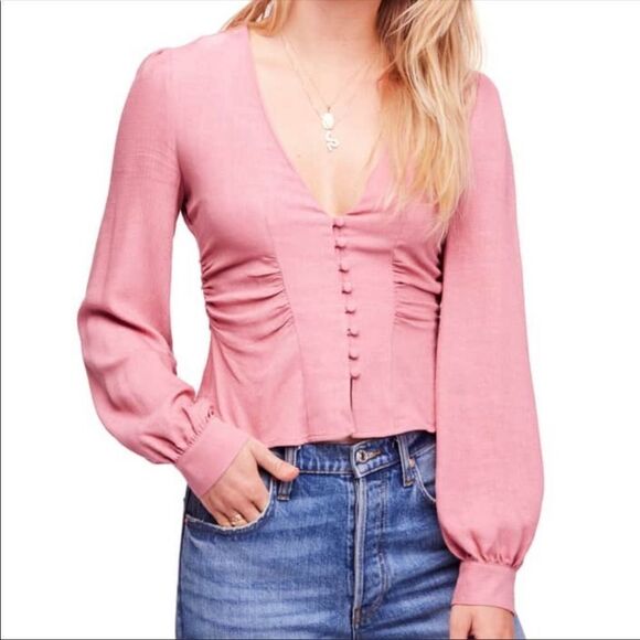 Free People Tops - FREE PEOPLE | Maise Top Rose Pink Blouson Long Sleeves XS